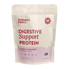 BETHANY'S PANTRY Digestive Protein strawberry bottle for gentle, plant-based shakes.