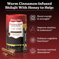 Pouring Better Alt Shilajit Honey Stick into tea for easy integration.