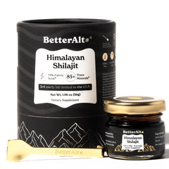 Better Alt Pure Himalayan Shilajit Resin bottle label highlights premium quality for daily energy support