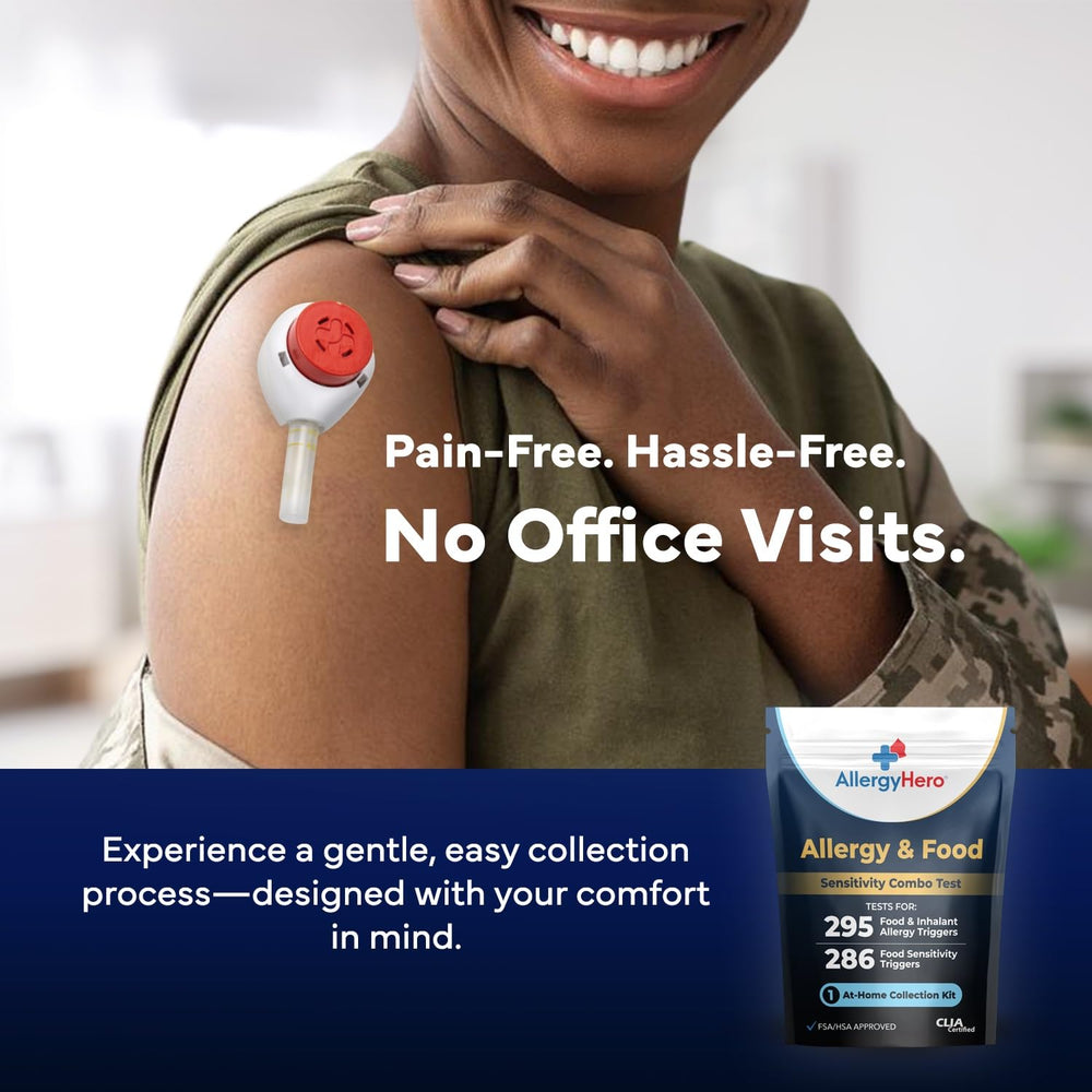 Allergy Hero sample tube and tools designed for comfortable at-home testing.
