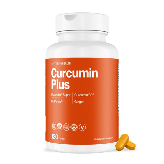 Better Way Health Curcumin Plus bottle front showcases a premium joint-support formula