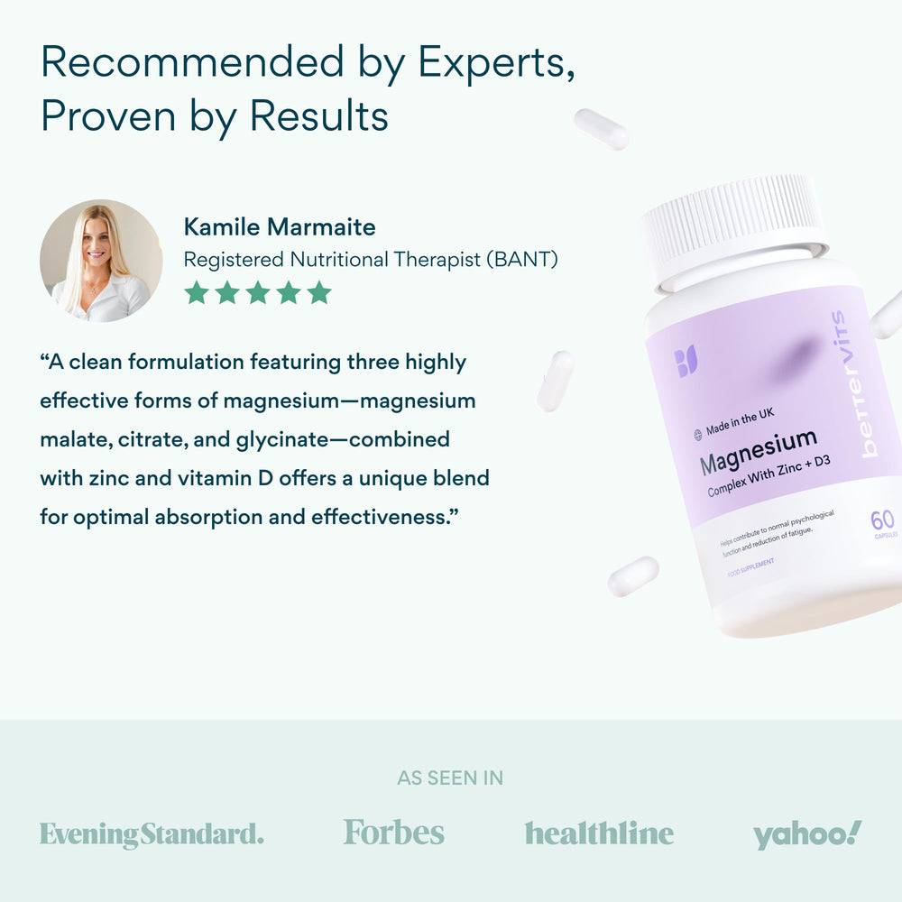 Bettervits capsules closeup emphasizing convenient daily magnesium support.