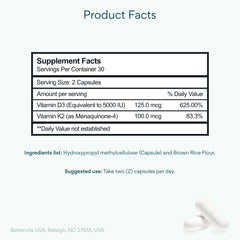 Bettervits D3 K2 capsule closeup, convenient daily capsule for calcium utilization.