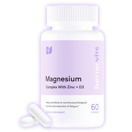 Bettervits magnesium glycinate bottle shown for daily relaxation support.