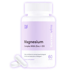 Bettervits magnesium glycinate bottle shown for daily relaxation support.