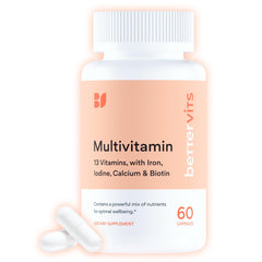 Bettervits multivitamin bottle closeup showing essential nutrients for daily energy