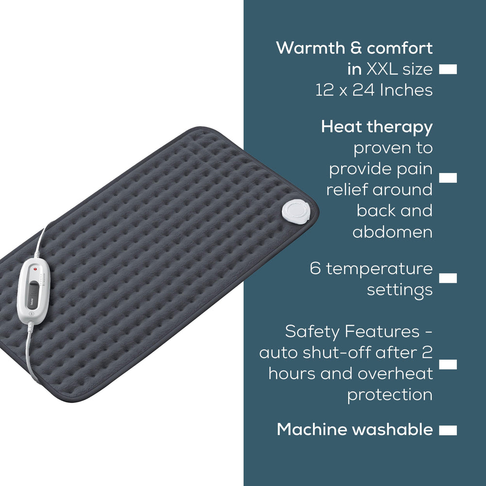 Beurer UHP26DRKGRY heating pad machine washable for easy cleaning.