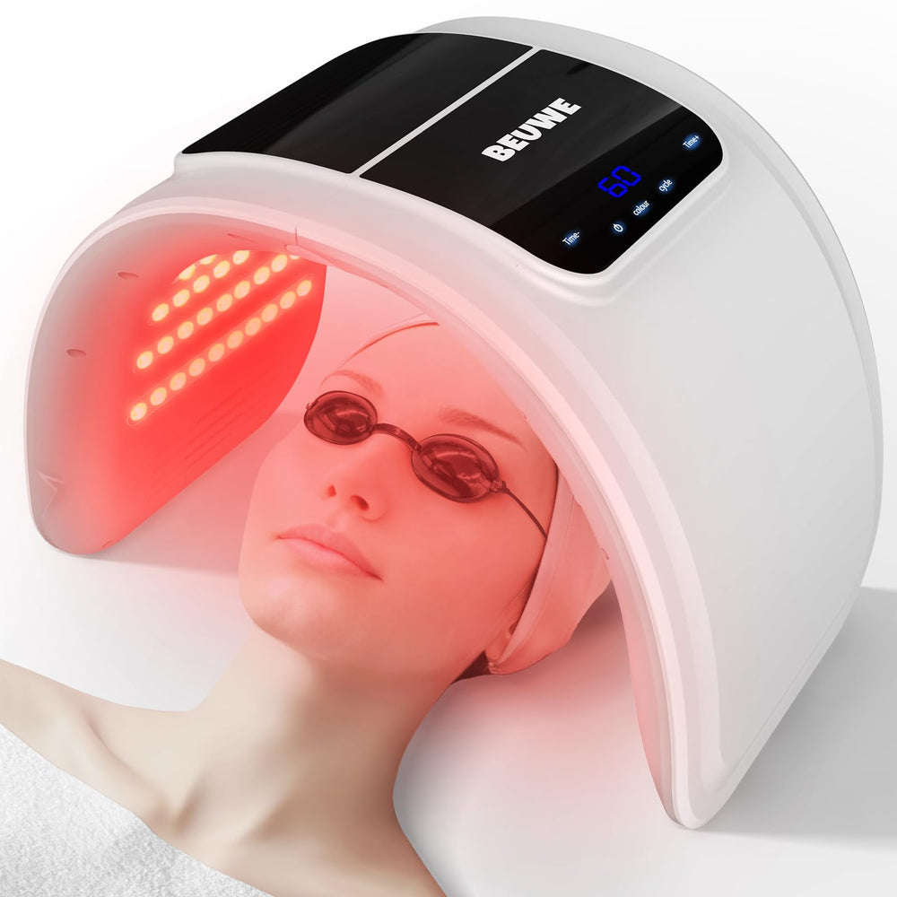 Beuwe red-light therapy mask close-up for at-home facial care