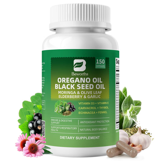 B BEWORTHS Oil of Oregano with Black Seed Oil bottle for daily immune support.
