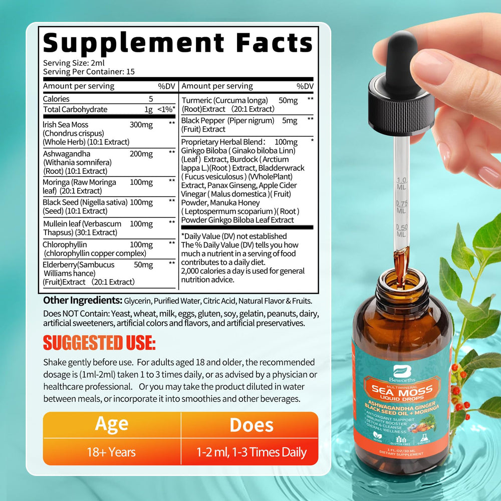 B BEWORTHS Sea Moss Drops with manuka honey for natural flavor