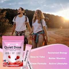 Single-serving Quiet Dose sachets on the go for quick calm moments