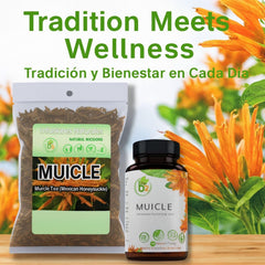 Vegan, non-GMO certification badge on Muicle packaging.