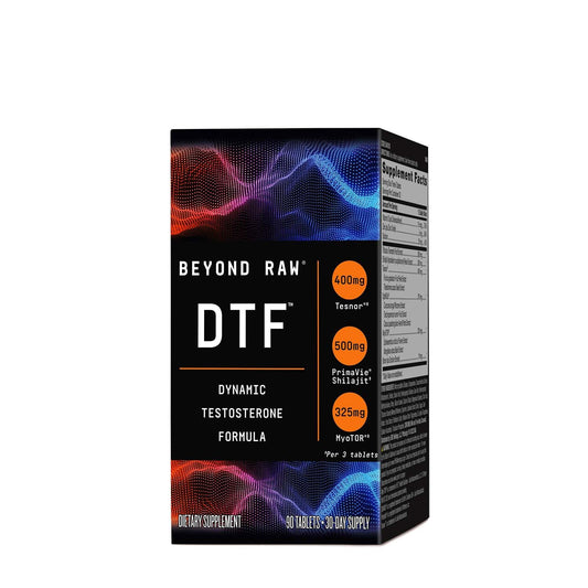 BEYOND RAW DTF bottle with dynamic testosterone formula for non-stimulant workouts