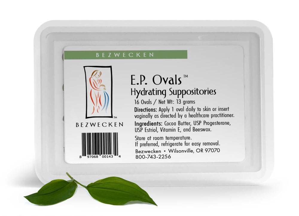 Bezwecken E.P. Ovals packaging with 16 suppositories for menopause comfort