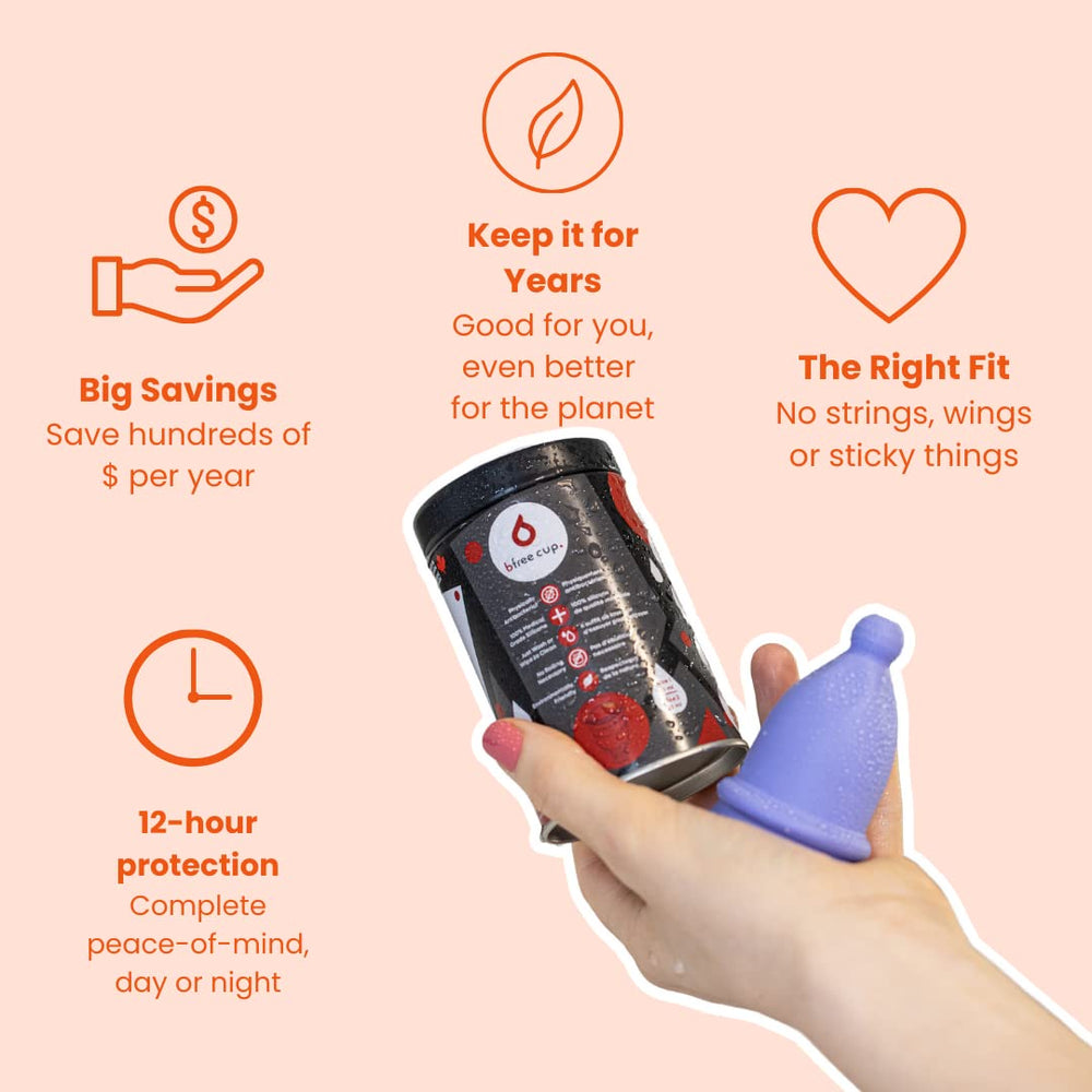 Bfree Cup care guide image suggests simple cleaning and long-term reuse.