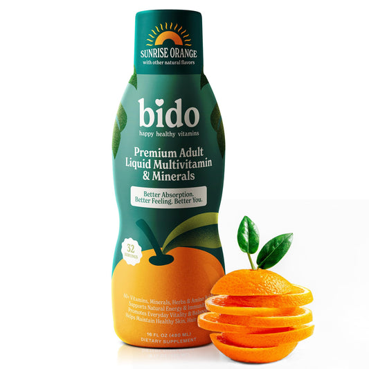 Bido adult liquid multivitamin bottle supports daily energy and immunity.