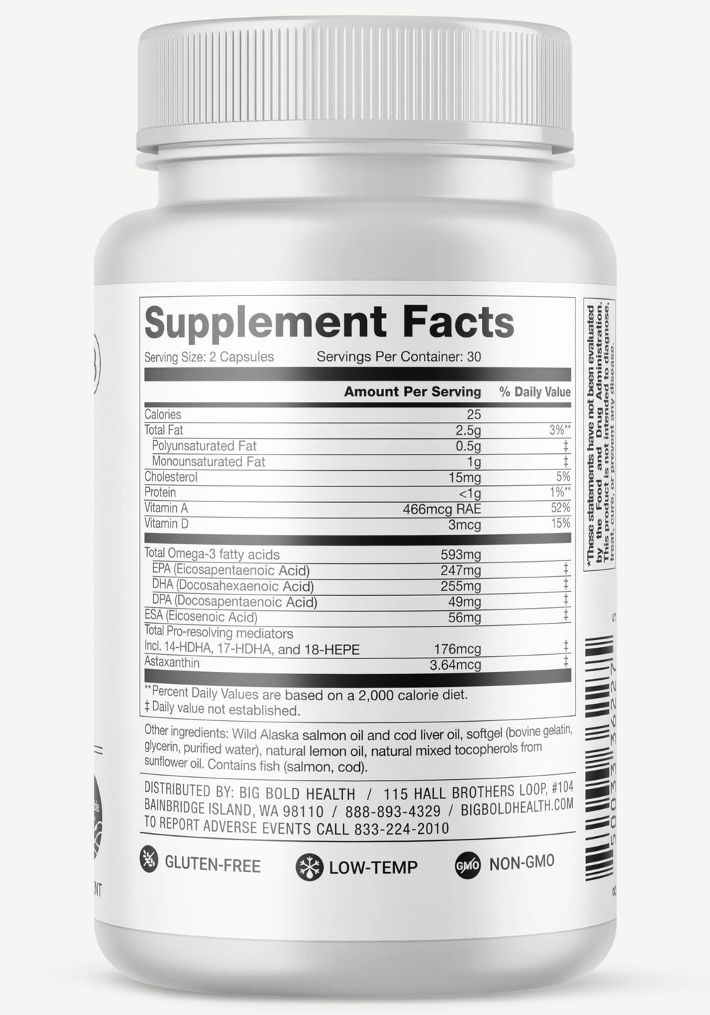 BIG BOLD HEALTH Omega-3 Rejuvenate bottle side view for on-the-go use.