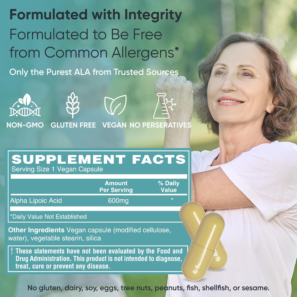 Big Valley Labs Alpha-Lipoic Acid 600 mg bottle on shelf highlighting vegan, gluten-free formulation