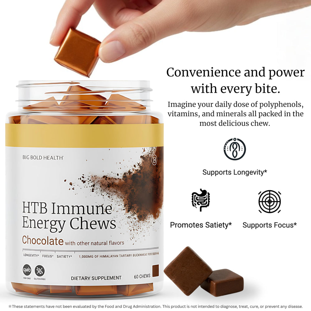 Label highlights organic Himalayan Tartary Buckwheat used in HTB Immune Energy Chews.