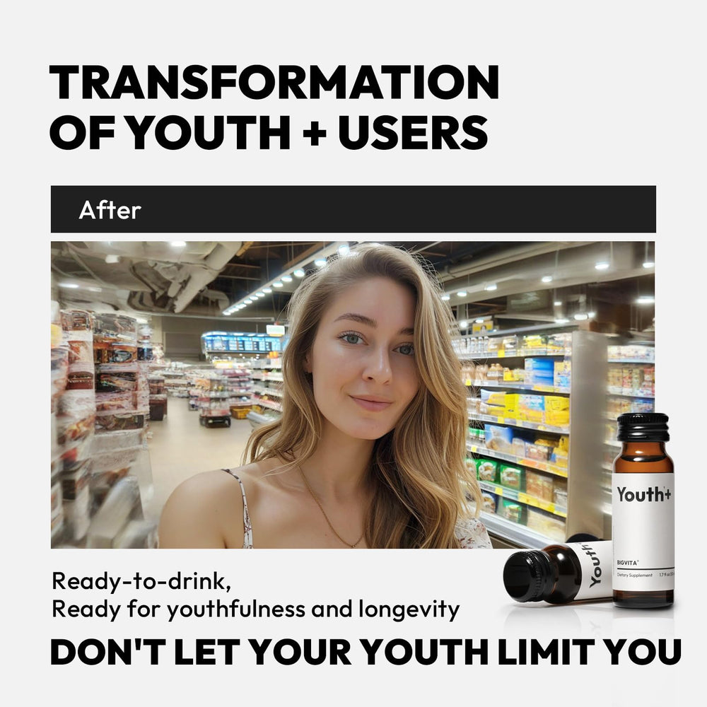 BIGVITA Youth+ vegan badge emphasizes clean, allergen-conscious beauty support.