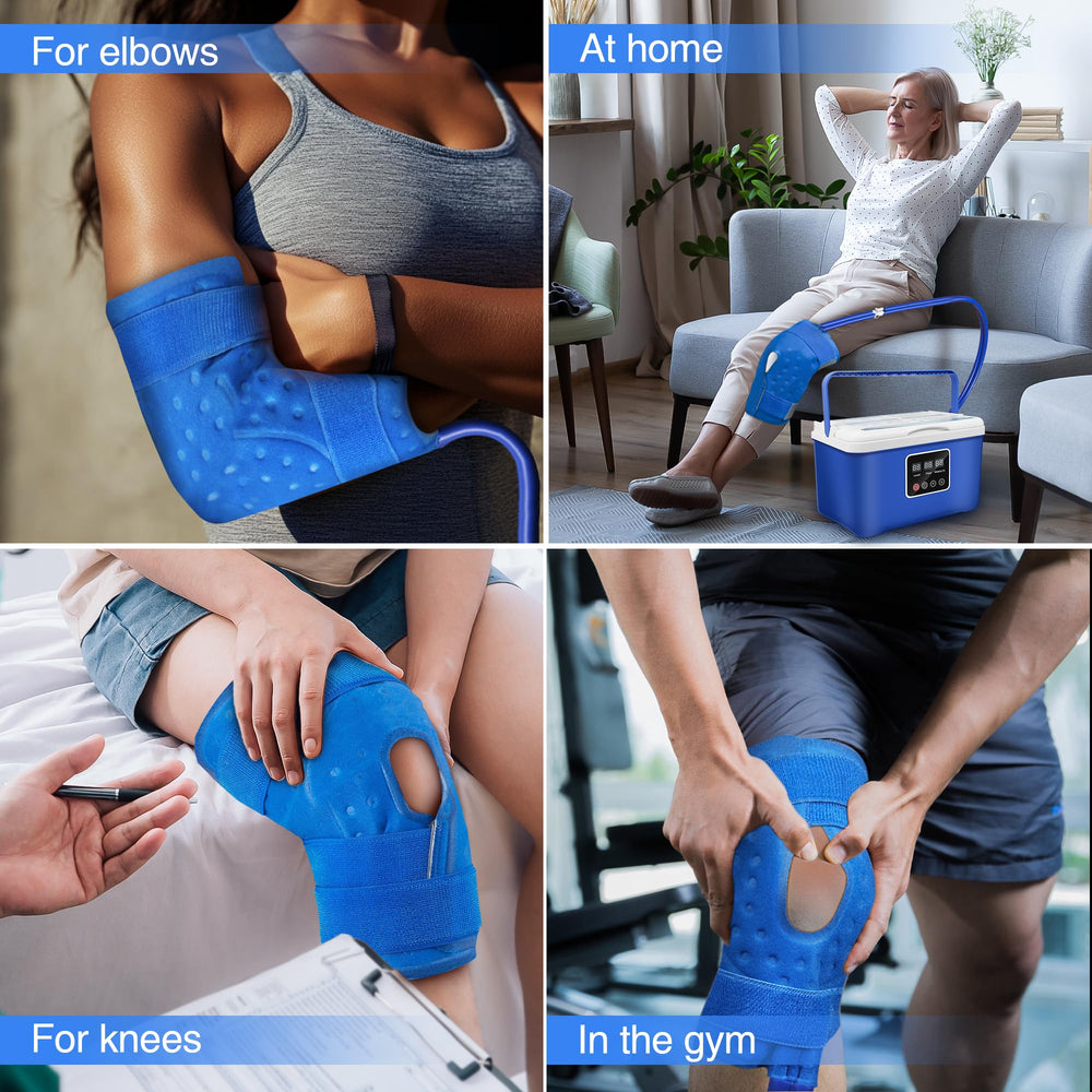 Bilinavy portable knee cold therapy unit for home or gym use.