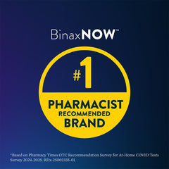 BinaxNOW dropper bottles aligned with easy at-home testing steps