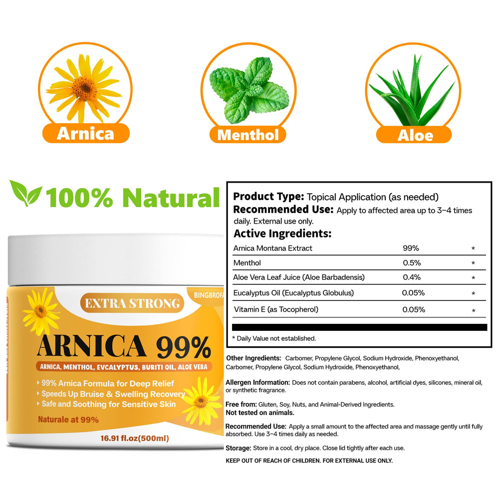 Bingbrofam Arnica Cream with aloe vera for gentle skin comfort during recovery.