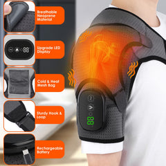 BINGONE heated shoulder wrap in action providing massage and heat