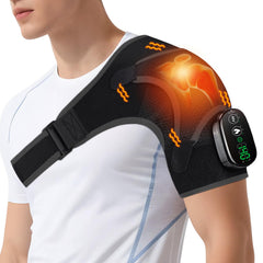 BINGONE cordless shoulder heating pad massager in use for mobility and warmth