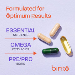Binto synbiotic probiotic blend supports gut-friendly nutrition.