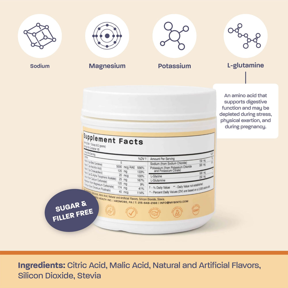 Binto Hydrate scoop included for precise portioning and easy mixing.