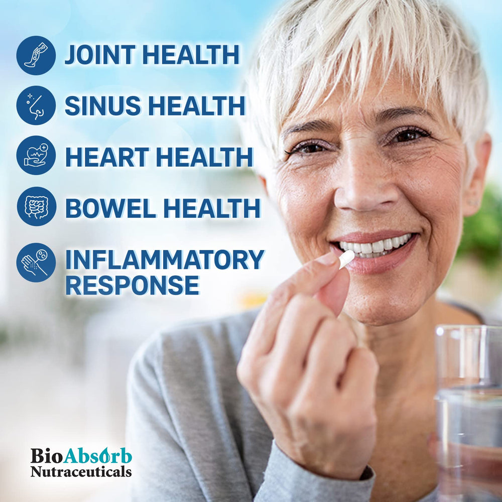 Bio Absorb Serrapeptase gluten-free vegetarian capsules on display.
