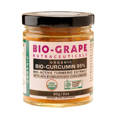 BIO-GRAPE turmeric curcumin bottle front shows organic, high-potency 95% curcuminoids for daily use.