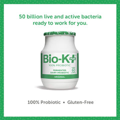 Close-up of three-strain label emphasizes unique probiotic blend for digestive health.