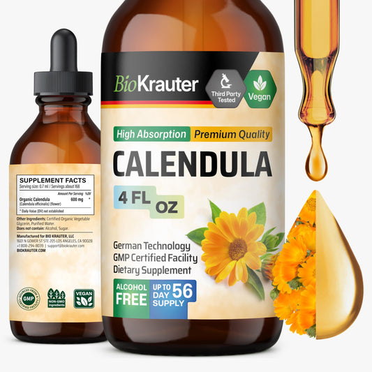BIO KRAUTER Calendula extract bottle for gentle, alcohol-free immune support.