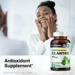 BIO KRAUTER Cilantro Capsules bottle cap, travel-friendly 25-day supply.