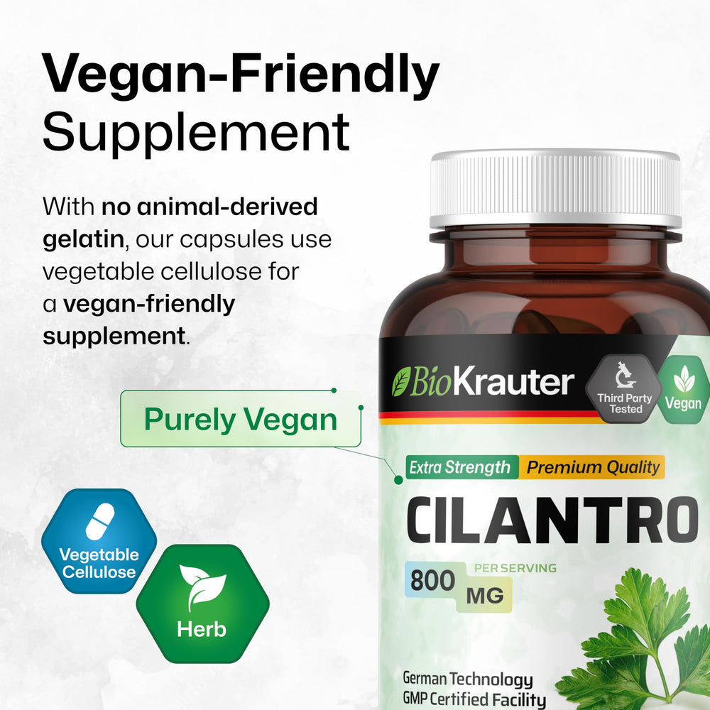 BIO KRAUTER Cilantro Capsules packaging, German technology-inspired detox support.