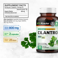 BIO KRAUTER Cilantro Capsules being poured with water after a meal.