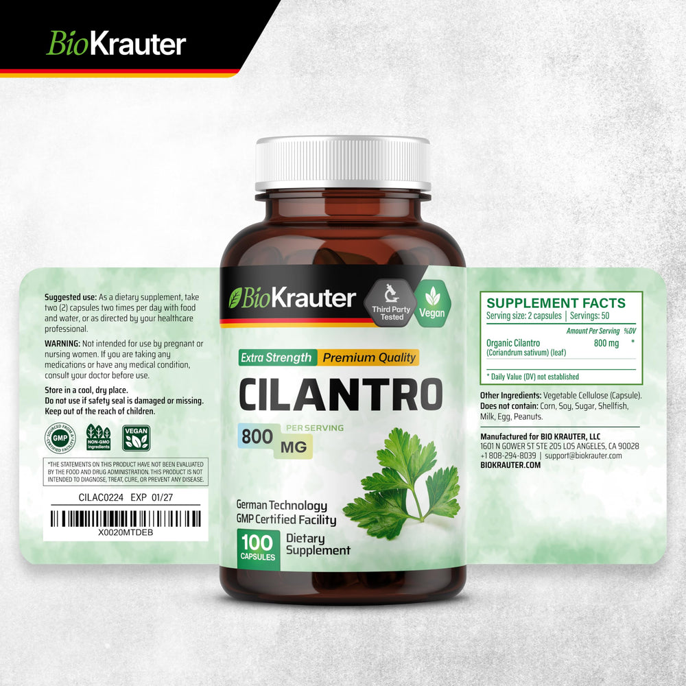 BIO KRAUTER Cilantro Capsules travel-friendly bottle for on-the-go antioxidant support.
