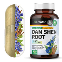 BIO KRAUTER Dan Shen root capsules bottle shows 1200 mg strength for daily use
