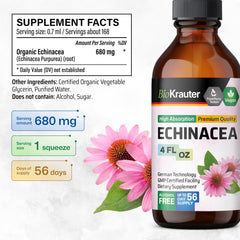Close-up of BIO KRAUTER Echinacea Drops label highlighting vegan formula.