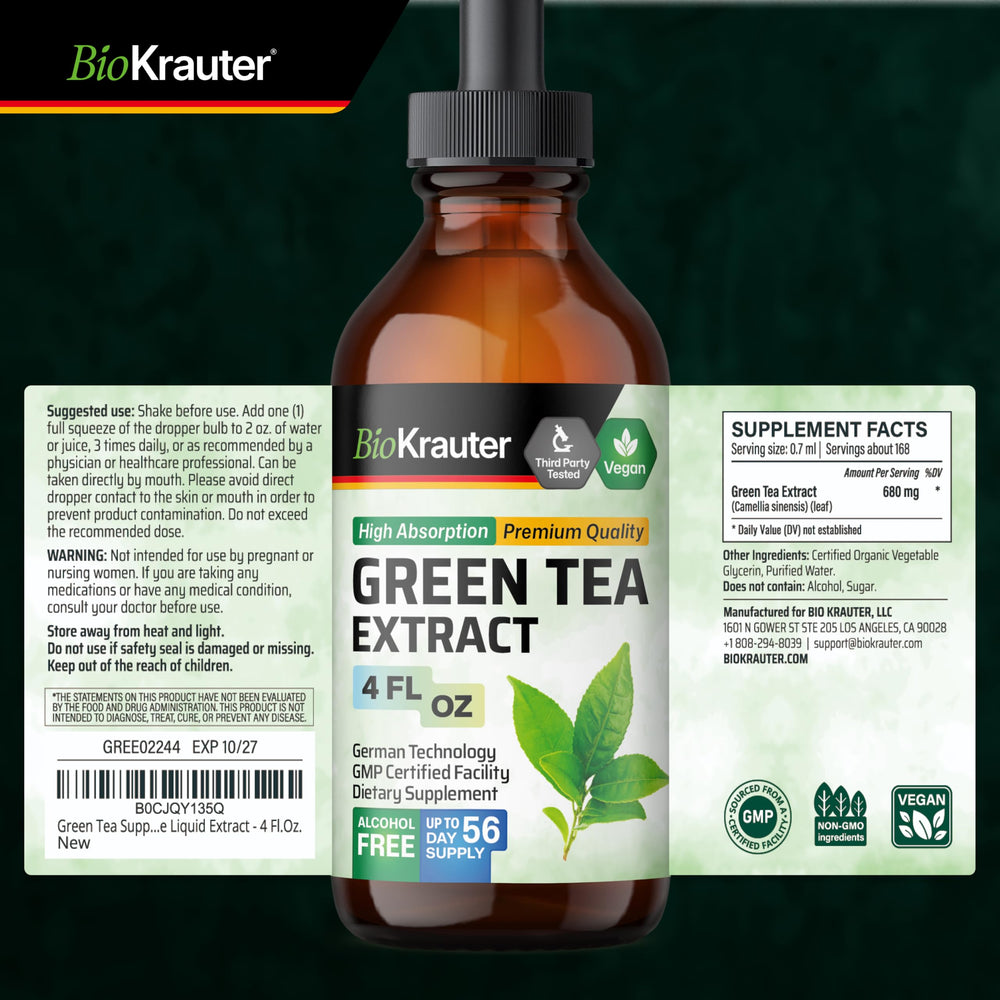 BIO KRAUTER Green Tea Extract packaging and ingredients emphasis.
