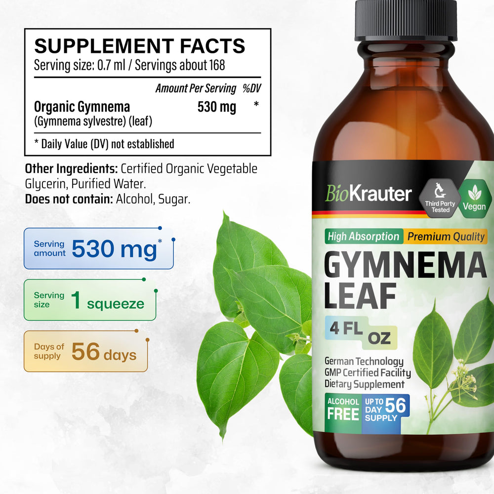 Close-up of BIO KRAUTER Gymnema Sylvestre dropper and bottle