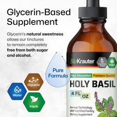 BIO KRAUTER Holy Basil tincture in beverage offers subtle, pleasant flavor