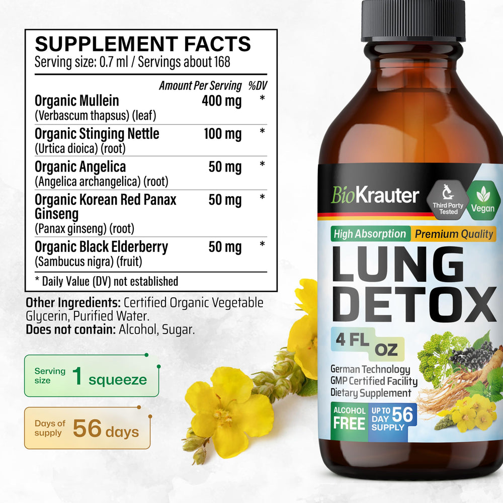 BIO KRAUTER Lung Detox Drops dropper being used to measure a dose for daily use.