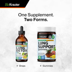 BIO KRAUTER Lung Detox Drops bottle with water dose ready to drink.