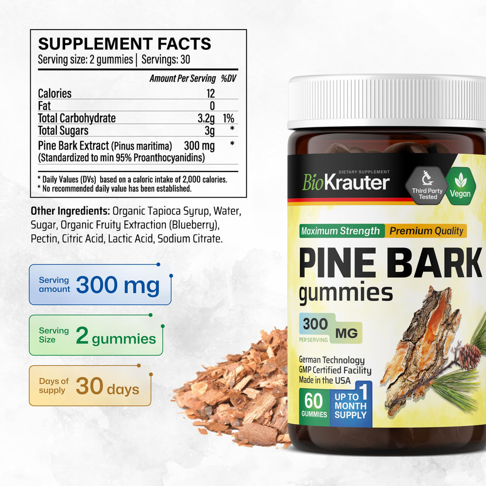 BIO KRAUTER maritime pine bark extract vegan gummies highlighting natural ingredients