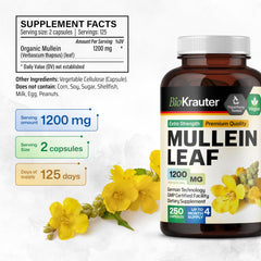 Bio Krauter Mullein Capsules bottle label emphasizes vegan, non-GMO formula