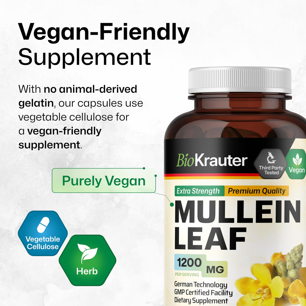 Bio Krauter Mullein Capsules ingredients feature mullein leaf and vegetable cellulose
