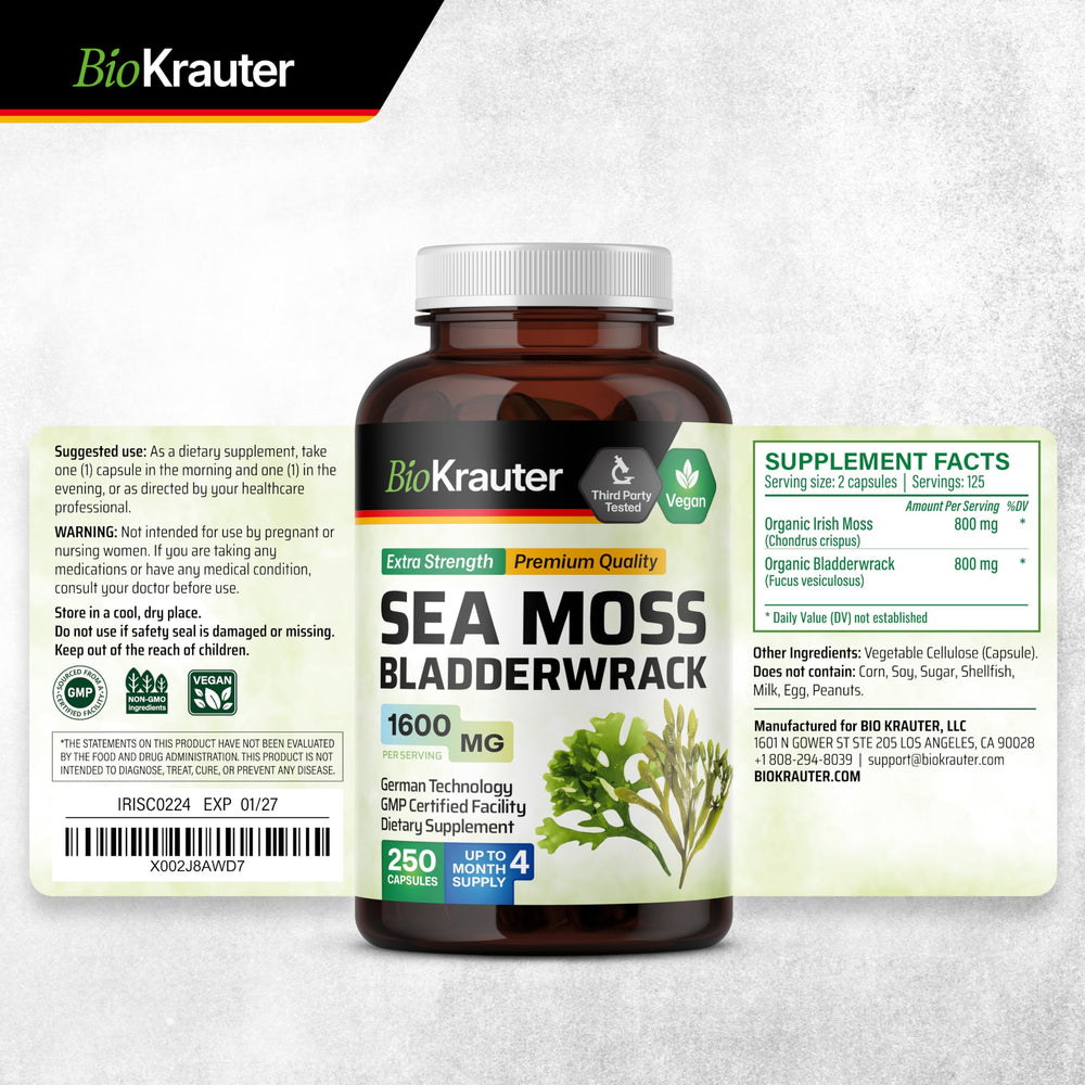BIO KRAUTER sea moss nutrition facts emphasize essential daily intake.